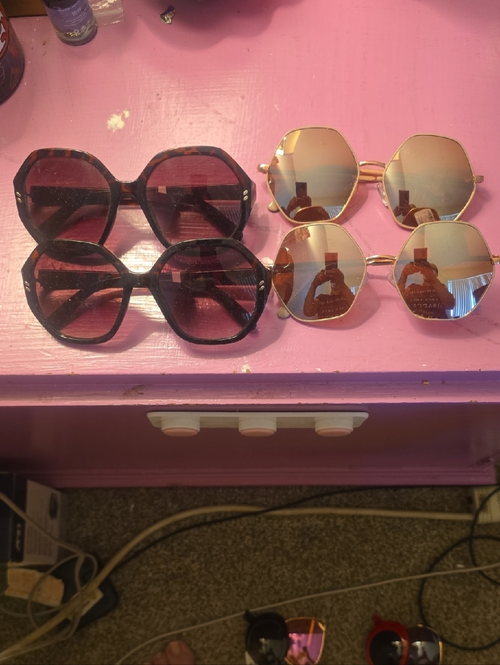 Icing Tortoise Frame Sunglasses and Gold Mirrored Hexagon Sunglasses